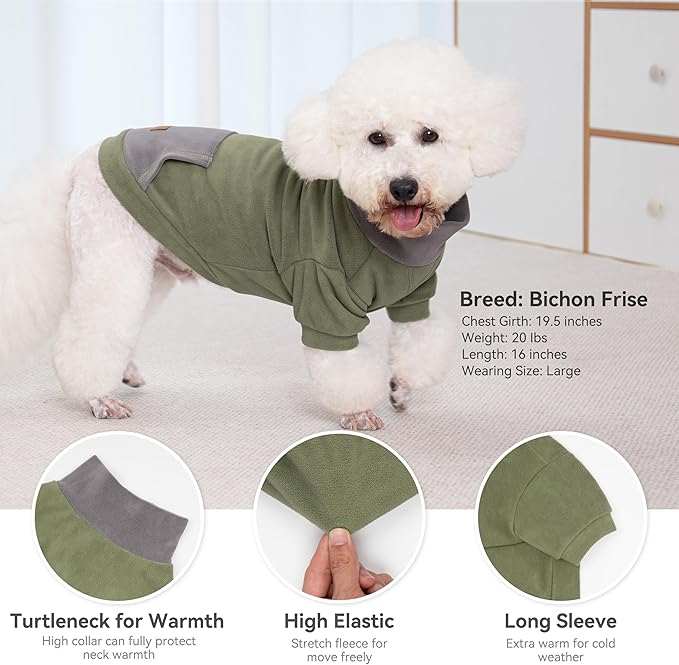 cyeollo 2 Pack Dog Sweaters for Small Dogs Boy Girl, Warm Fleece Dogs Sweater with Sleeves, Turtleneck Stretchy Doggy Sweatshirt Winter Dog Clothes, Green & Blackish Green M