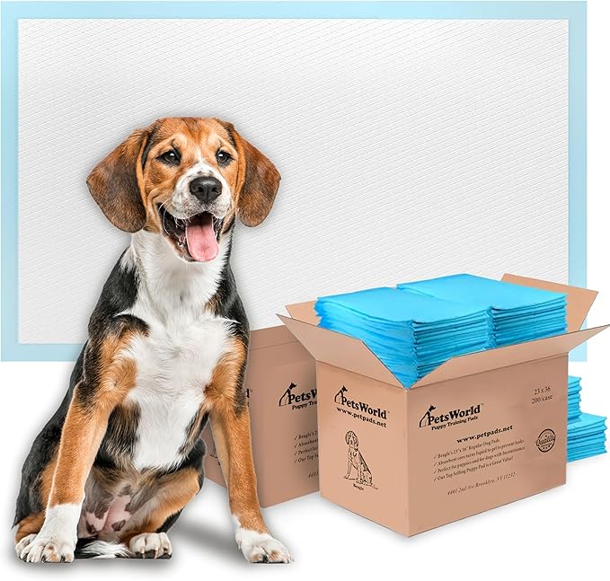 PETSWORLD Puppy Pads, 23x36 Inch, 400 Count - Puppy Pee Pads for Dogs, Tear Resistant, Economy Value, Super-Absorbent Polymer Gel Core, Perfect for Puppies, Smaller Dogs