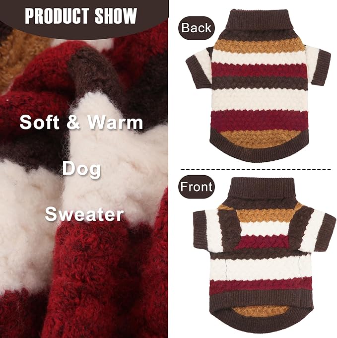 Dog Sweater, Pet Cable Knitted Turtleneck Sweater for Small Medium Dogs Boy Girl, Winter Dog Pullover Sweater with Legs, Classic Comfy Thick Outdoor Pet Clothes(Brown, Medium)