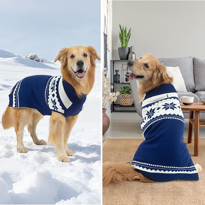 Mihachi Dog Sweater - Winter Coat Apparel Clothes with Colorful Stripes for Cold Weather, Navy Blue SM