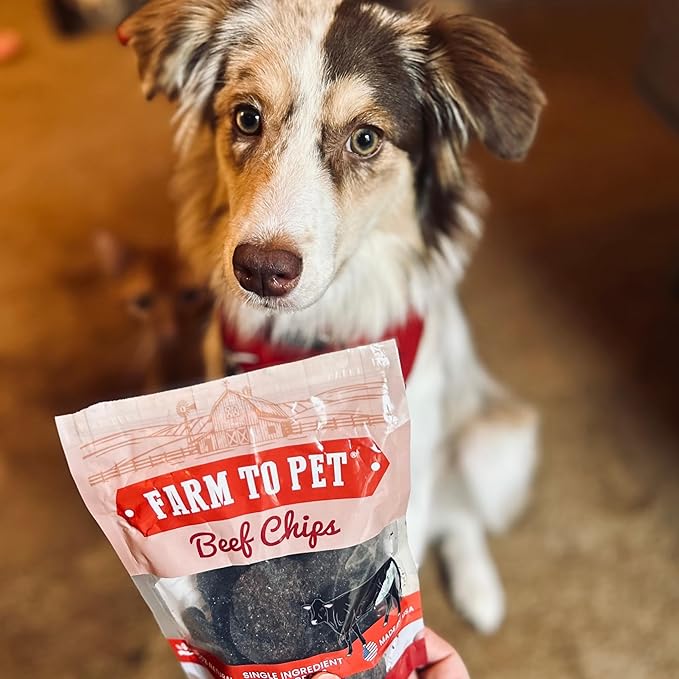 Farm To Pet - Dog Training Treats - 4 oz Beef Chips, Single Ingredient, Lean, All Natural, Healthy Treats for Small, Medium, Large Dog Breeds, & Puppies, Made in USA