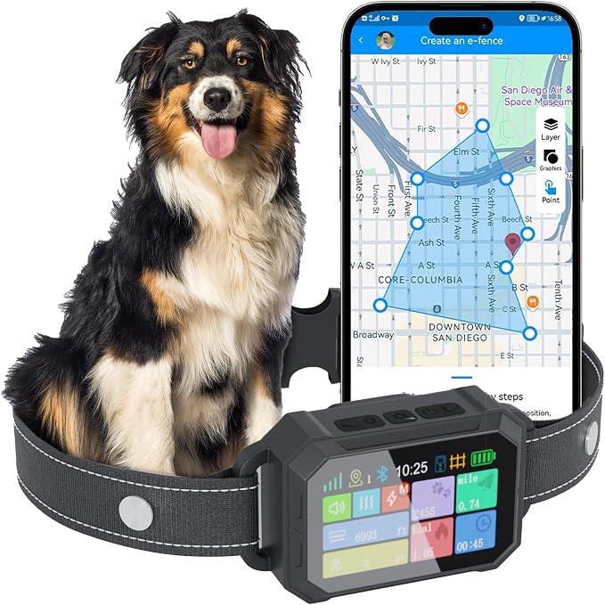 Customizable GPS Dog Collar Fence System, Waterproof LCD Collar & Safe Zone Radius up to 6998 ft – Wireless Dog Fence, Wireless Pet Collar & App-Controlled Dog Training Collar
