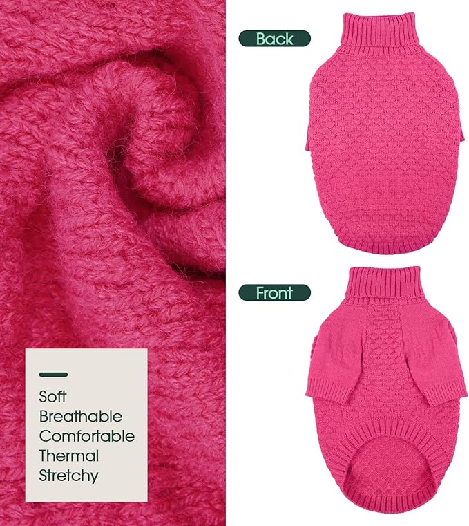 Kuoser XXL Dog Sweater, Dog Sweaters for Extra Large Dogs Girl Boy, Pet Christmas Sweaters Winter Big Puppy Turtleneck Knitwear, Pet Thick Warm Sweater for Large Size Dogs, Rose 2XL