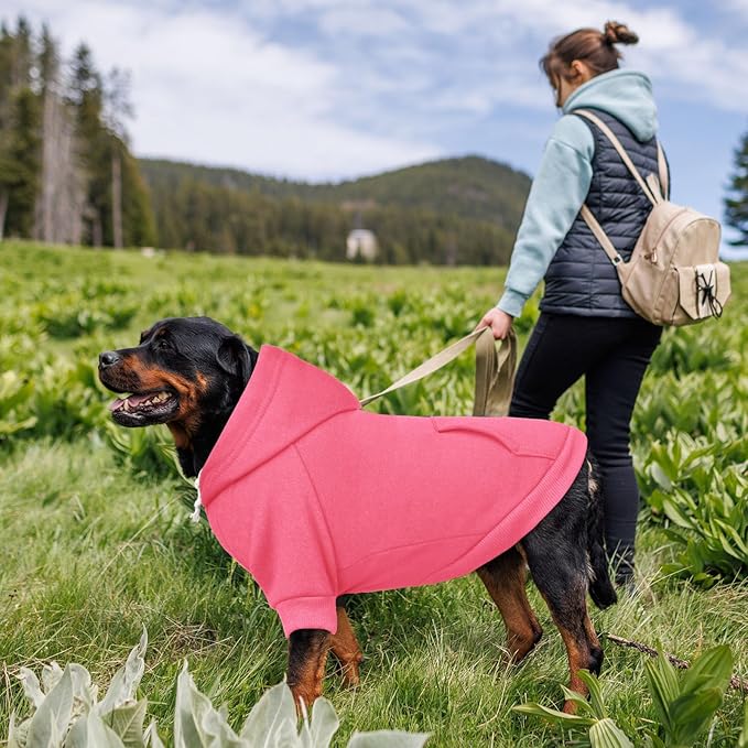 5XL Dog Sweaters for Large Dogs,Extra-Large Dog Hoodie,Cozy Fleece Interior Sweatshirt with Hood & Pocket,Leash Hole,Pet Clothes Sweater Hoodie for Large Dogs,Pink&5XL