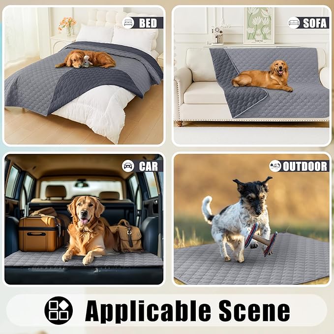 Smiry Waterproof Dog Bed Cover Blanket, Soft Reversible Pet Blanket, Washable Leakproof Cats Dogs Couch Cover for Sofa, Couch, Furniture, Plaid (68x82 Inch, Grey/Dark Grey)