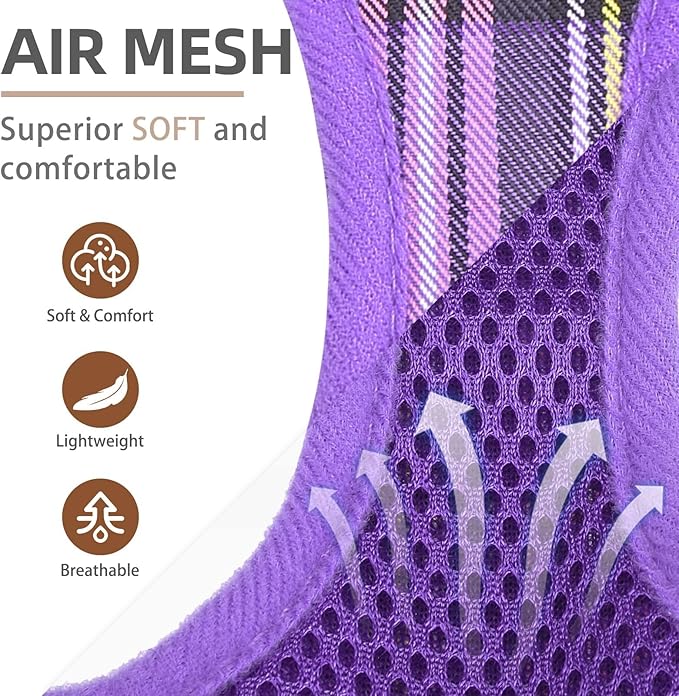 PUPTECK Adjustable Dog Harness Collar and Leash Set Step in No Pull Pet Harness for Small Medium Dogs Puppy and Cats Outdoor Walking Running, Soft Mesh Padded Reflective Vest Harnesses, Purple M