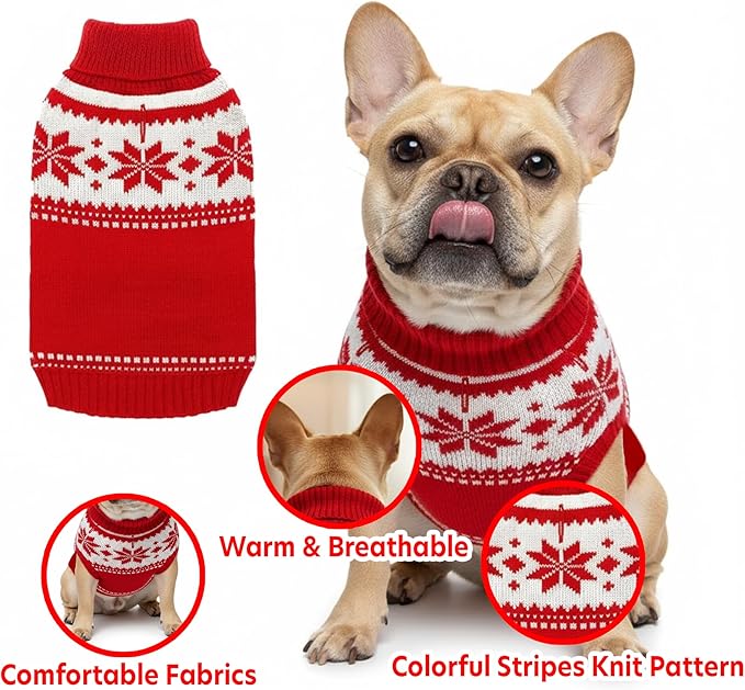 Grewear Colorful Stripes Pattern Pets Knit Sweater, Warm Comfortable Knit Sweater for Pets, Soft Cozy Winter Pet Clothes, Stylish Multi-Colored Sweater for Dogs & Cats Red L