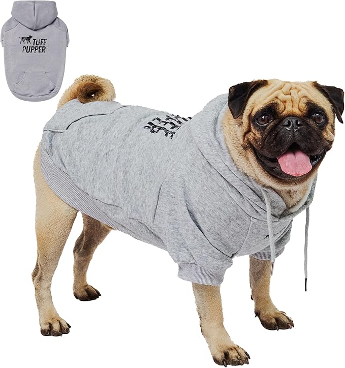 Tuff Pupper Dog Hoodie | Premium Quality Insulated Fabric | Ultra Soft Interior for Superior Comfort | Elastic Cuffs & Drawstring for Warmth | Stretch Fit Suitable for All Breeds (Gray, S)