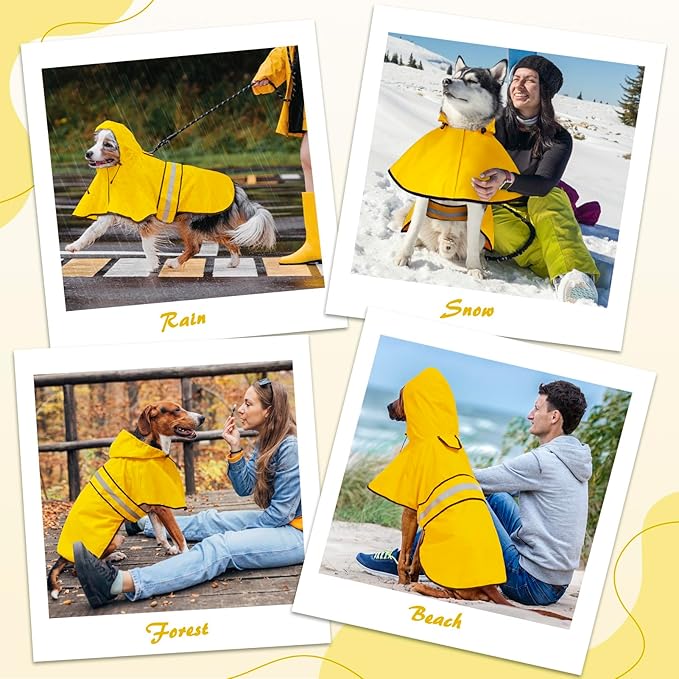 Weesiber Dog Raincoat, Adjustable Waterproof Dog Rain Jacket Poncho with Reflective Strip and Leash Hole, Lightweight Pet Rain Coat for Small to X-Large Dogs (XL, Yellow)