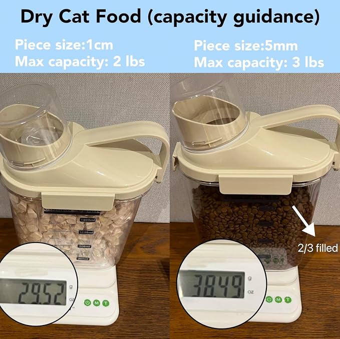 3-5lb Dog Food Storage Containers, Cat Food Container for 3-5 lbs, Dog food storage Airtight Storage with Measuring Cup, Can Lid and Can Scoop