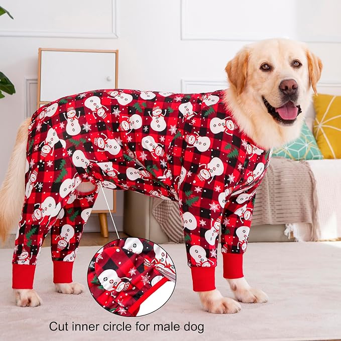 Dog Recovery Suit After Surgery Female Male, Medium Large Dog Neuter Shirt Cone Alternatives Prevent Licking Surgical Onesies (Xmas Snowman, 2XL)