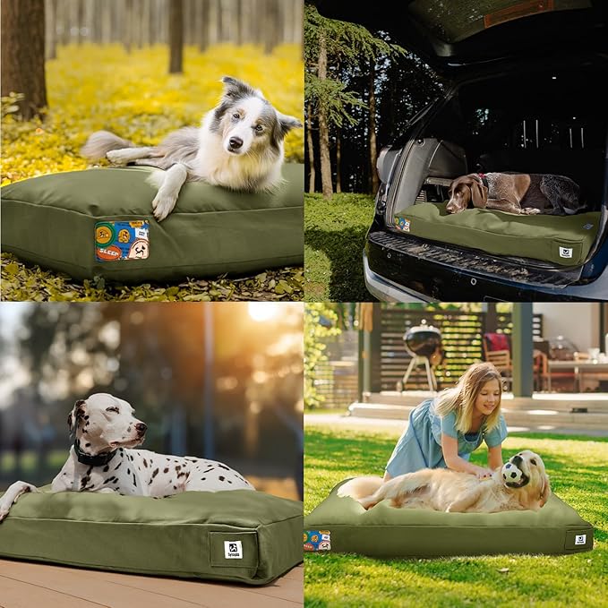 Sytopia 42'' Canvas Indestructible Outdoor Dog Bed with Waterproof Washable Removable Cover for Extra Large Dogs, Indoor and Patio Pet Pad, Green
