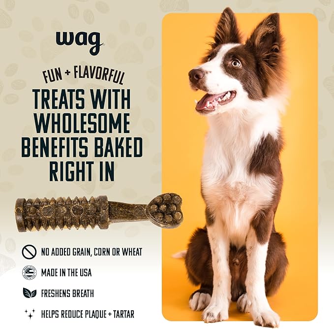 Amazon Brand - Wag Dental Dog Treats to Help Clean Teeth & Freshen Breath Tiny, 2.25 pounds, Unflavored - 130 Count, Pack of 1