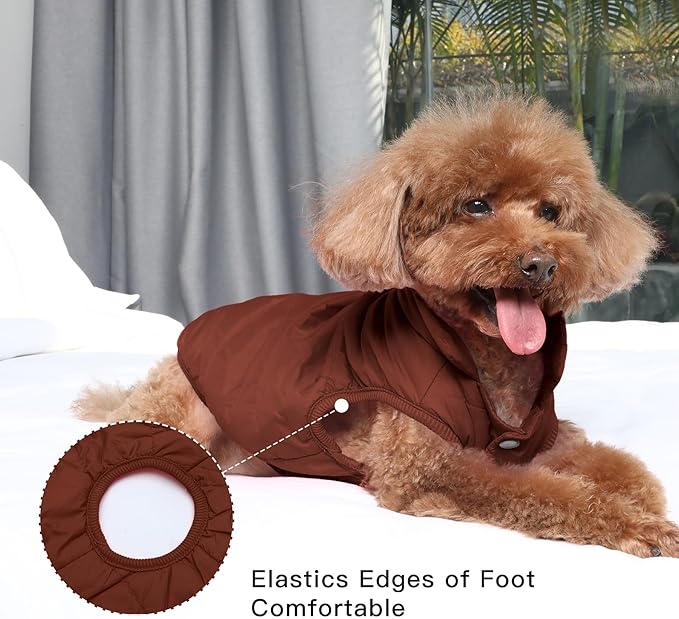 2 Layers Fleece Lined Warm Dog Jacket for Puppy Winter Cold Weather,Soft Windproof Small Dog Coat,Brown M