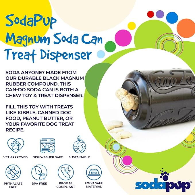 SodaPup Magnum Soda Can – Dog Treat Dispenser & Chew Toy Made in USA from Our Most Durable Non-Toxic, Pet-Safe, Food Safe Natural Rubber for Mental Stimulation, Problem Chewing, Calm Nerves, & More