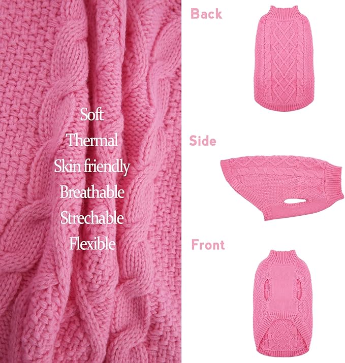 TONY HOBY Small Dog Sweaters Knitted Warm Dog Sweatshirt, Doggy Winter Coat Puppy Cold Weather Pullover Classic Knitwear Doggie Sweater, Thick Warm Winter Pet Clothes (L, Pink)
