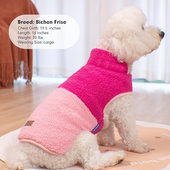 cyeollo Warm Dog Coat Sherpa Winter Coat, Reversible Fleece Jackets Sweater Vest for Small Dogs Female, Soft Cold Weather Dog Clothes, Rose Red M