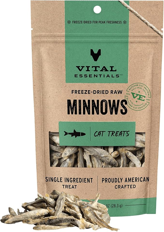 Vital Essentials Minnows Cat Treats, 1 oz | Freeze-Dried Raw | Single Ingredient | Grain Free, Gluten Free, Filler Free