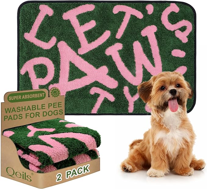 Qeils Reusable Puppy Pads, Washable Pee Pads for Dogs 2 Pack Durable Absorbent Leakproof Potty Pads with Non-Slip, Indoor Training & Pet Party Gift 23"x36"