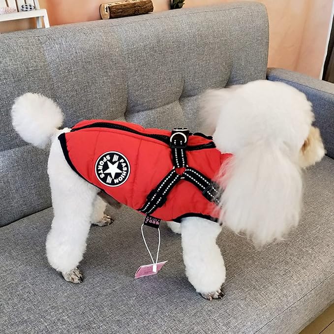 Aiboria Dog Jacket Coat Windproof Jackets Warm Pet Vest Fleece Dog Sweater Padded Vest with Chest Strap Harness Red XXL