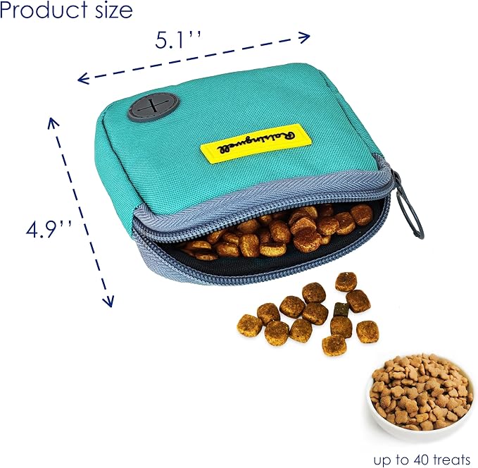 Dog Treat Pouch for Pet Walking and Training with Clicker Poop Bags Small Fanny Zipper Pack Holder for Puppy Snack Dispenser Kit for Leash and Outdoor Use （Green）