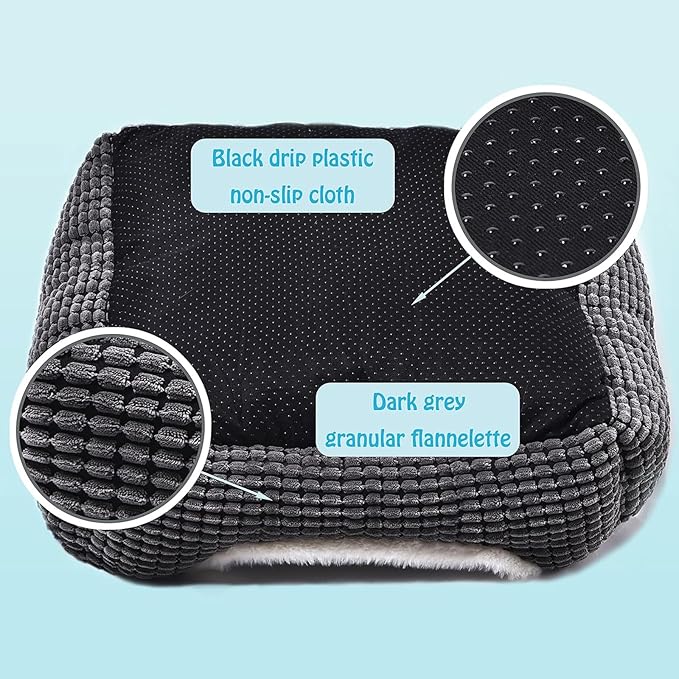 Luxury Square Grey Animal Bed - Super Soft, Washable, Anti-Slip & Water-Resistant, Suitable for Medium Size Dogs & Indoor Cats