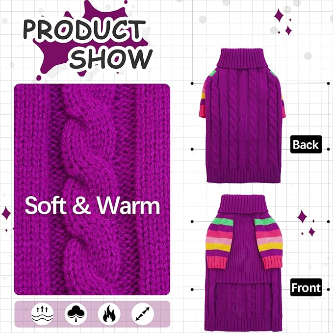 Dog Sweater Warm, Comfy Thick Sweaters for Large Size Dogs Girls Boys, Dog Christmas Sweaters Winter, Turtleneck Knit Sweater for Extra Large Dogs Boxer, Great Dane (Purple XXXXL)