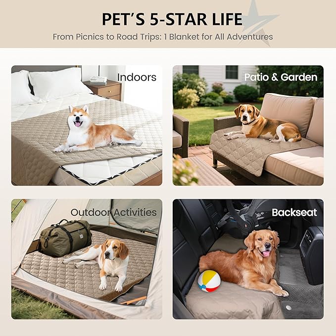 gogobunny 3X Stronger Waterproof Pet Blanket, Scratch Proof Furniture Protector for Dogs Cats, Reversible Cover 40x50 Inch, Dark Beige