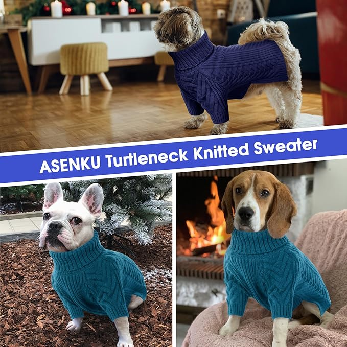 ASENKU XXL Dog Sweater for Extra Large Dogs, Pet Sweatshirt Apparel Turtleneck Pullover Winter Outfits for Pitbull, Labrador Retriever(Teal Blue, 2XL)