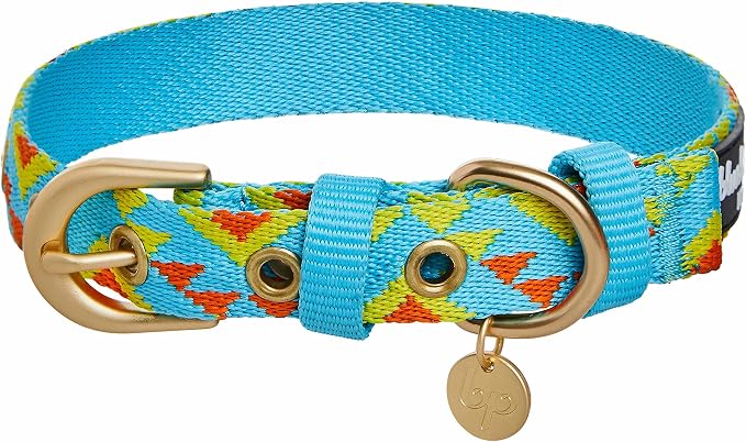 Blueberry Pet Southwestern Tribal Triangles River Blue Adjustable Dog Collar with Metal Buckle, Neck 19.5-26", for Large Breed