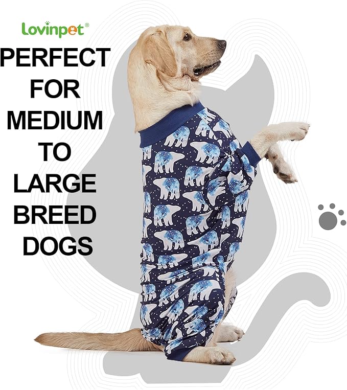 LovinPet Big Dog Pajamas, Post Surgery Onesie UV Protection, Blue Triangle Print, Lightweight Stretchy Big Dogs Pullover Shirt, Full Coverage Large Breed Dog Jammies, Pet PJ's, 3XL