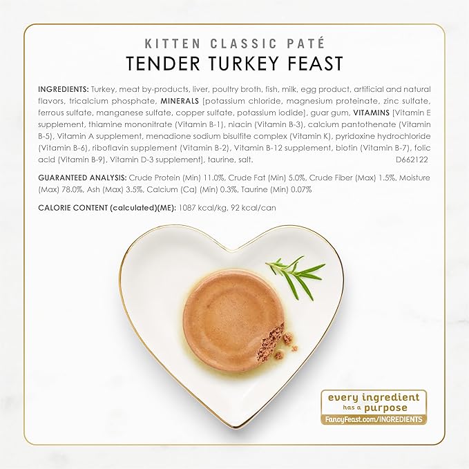 Purina Fancy Feast Kitten Tender Ocean Whitefish Feast and Tender Turkey Feast Wet Kitten Food Variety Pack - (2 Packs of 12) 3 oz. Cans