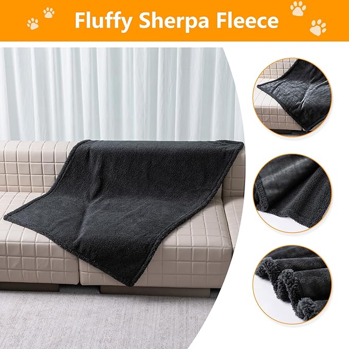 Maidewow Waterproof Dog Blanket Reversible Pet Puppy Blankets for Couch Sofa Bed Covers Leakproof Warm Fluffy Cat Cover Washable Gray Mat-L-65x57in