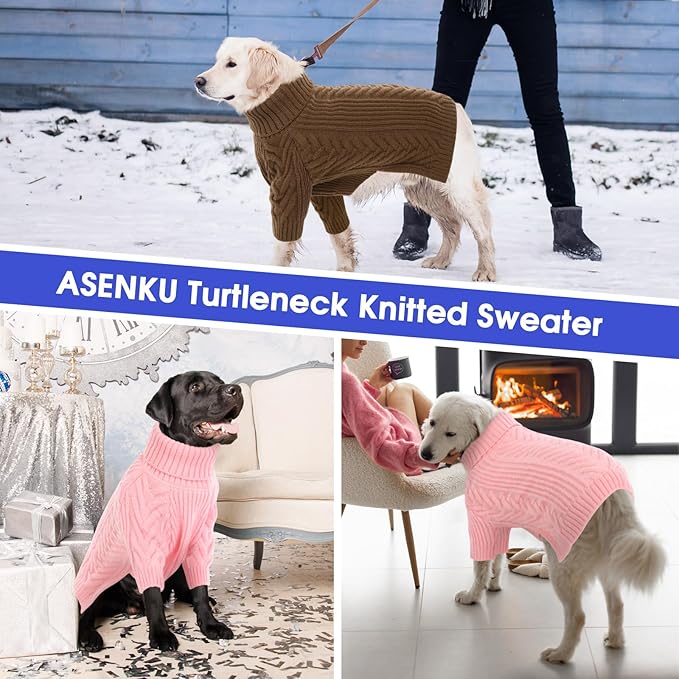 ASENKU XXL Dog Sweater, Dog Sweaters for Extra Large Dogs,Pet Sweatshirt Apparel Turtleneck Pullover Winter Dog Outfits for Pitbull, Labrador Retriever(Pink, 2XL)