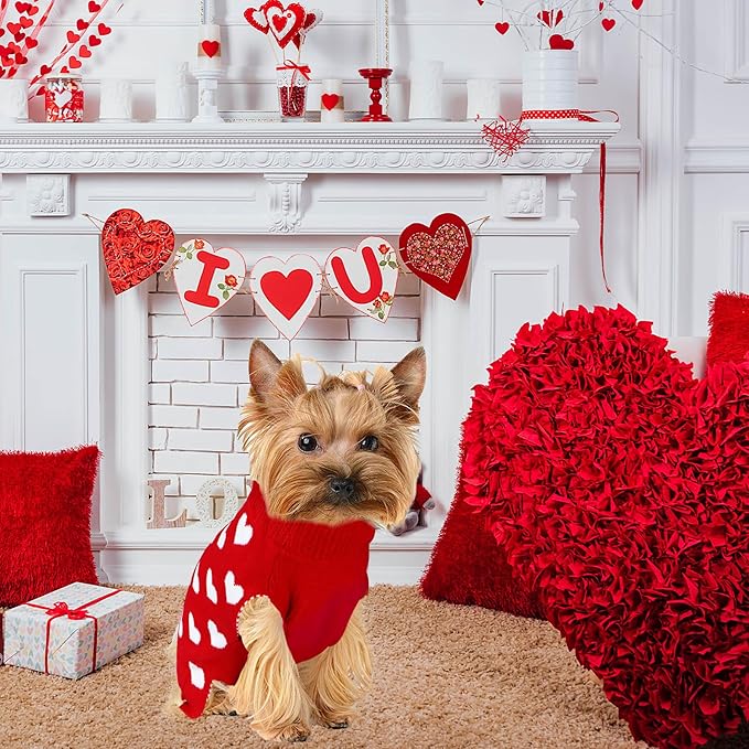 Valentine Dog Sweater Dog Valentines Clothes Outfit Knitted Heart Sweater for Small Medium Large Dogs Pets (Red, X-Large)