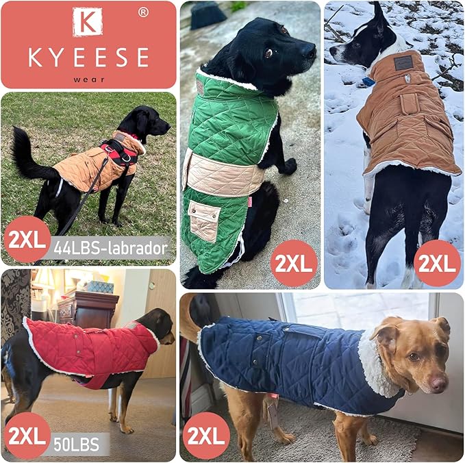 KYEESE Dog Coat Warm Pet Winter Puffer Coat with Leash Hole Windproof Pet Sweater with Waterproof Pets Clothes for Cold Weather Soft Dogs Jacket with Pocket Thick Dog Coats for Medium Dogs