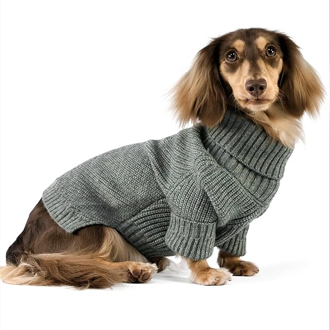 Fitwarm Dog Turtleneck Sweater, Thermal Knitted Pet Coat, Dog Winter Clothes for Small Dogs, Cat Apparel, Heather Grey, Medium