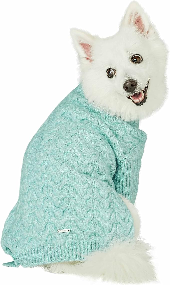 Blueberry Pet 2023 New Classic Fuzzy Textured Knit Pullover Turtle-Neck Dog Sweater in Heathered Jade, Back Length 18", Pack of 1 Clothes for Dogs