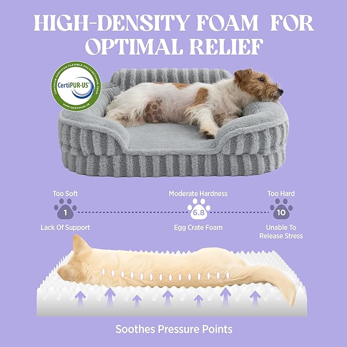 LE SURE Cute L-Plus Dog Beds, Orthopedic Waterproof Large Pet Bed with Sides, High Back Non-Slip Bottom and Egg-Crate Foam Dog Couch Sofa with Washable Removable Cover, Grey