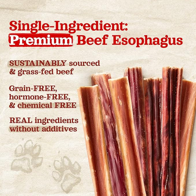 Natural Farm Gullet Sticks (4-5 Inch, 25 Pack), Grain-Free, Preservative-Free & Fully Digestible Beef Esophagus – Gentle Yet Effective Fun - Best for Light, Pups & Senior Chewers