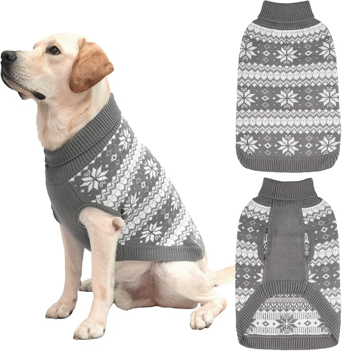 KOOLTAIL Cable Knit Dog Sweater Turtleneck, Cold Weather Pullover Classic Knitwear, Snowflake Pattern Thick Warm Winter Pet Clothes,Dog Christmas Sweater for Small Medium Large Dogs,Grey XL