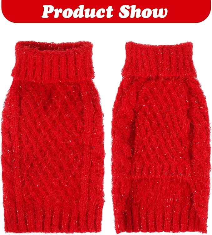 Turtleneck Small Dog Sweaters - Classic Cable Knitwear Winter Coat for Small Medium Dogs Male Female Puppy Dog Cold Weather Clothes Girls Boys, Red, XS