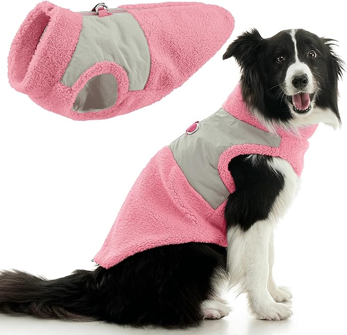 Gooby Zip Up Sherpa Vest - Pink, X-Large - Two Tone Fuzzy Fleece Dog Sweater with Built-in Harness and Extra Security for Small Dog and Medium Dog