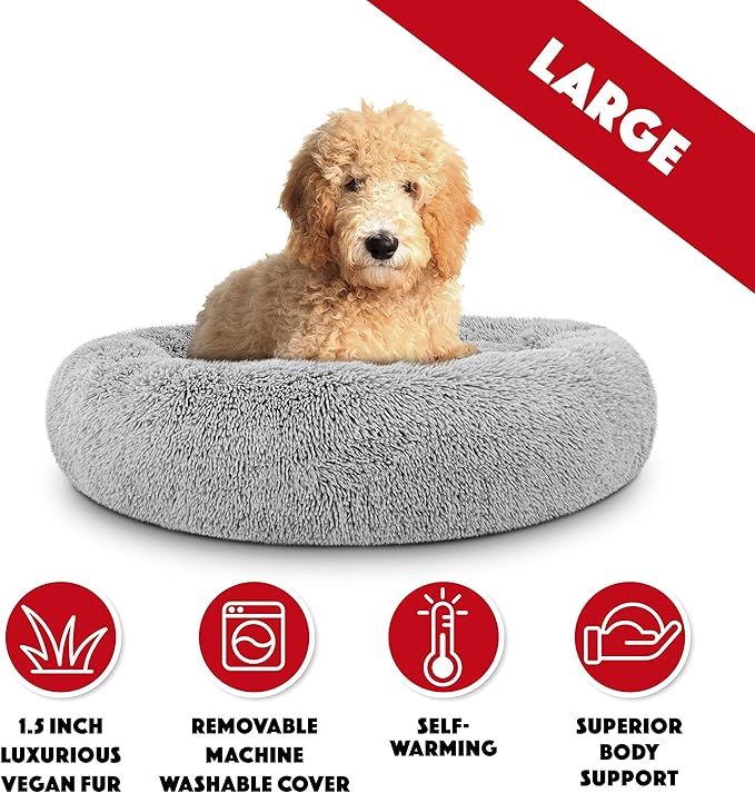 The Dog's Bed Large Silver Grey Fur Calming Nest Bed, Veterinary Approved