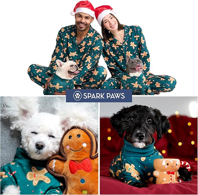 Spark Paws Dog Christmas Pajama, Dog Recovery Suit Male, Onesie, Ultra-Soft and 4-Way Stretch, for Small Medium and Large Breeds - Gingerbread Man - M