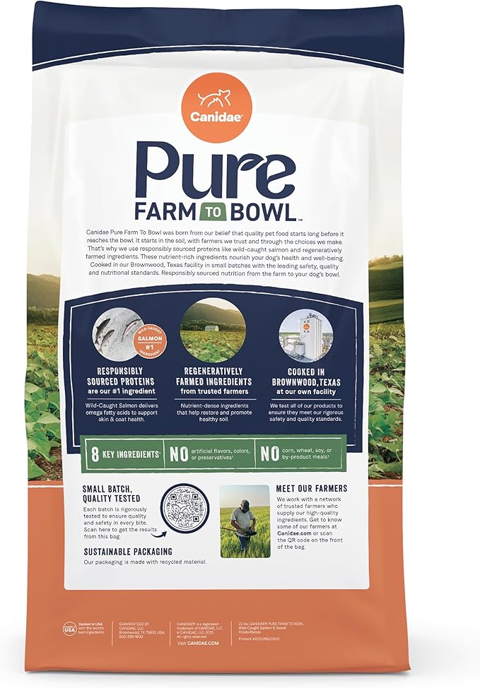 Canidae Pure Farm to Bowl, Grain-Free, Wild-Caught Salmon & Sweet Potato Dog Food, Adult 4lb