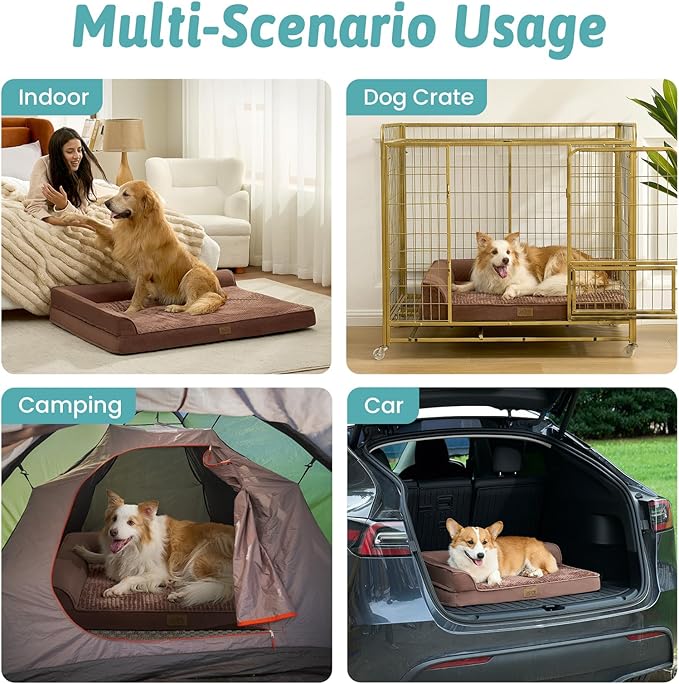 COZY KISS Orthopedic Dog Bed for Large Medium Size Dog, Dogs Crate Bed, L Shaped Foam Anti-Slip Bottom Pet Cat Sofa with Washable Removable Cover, Suitable for Pet Up to 75 lbs, 36x27x7.5 inch, Brown