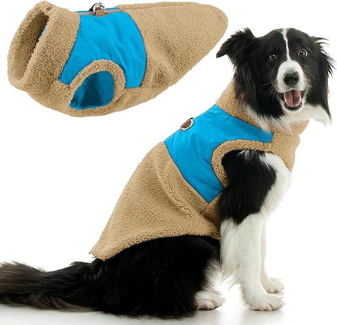 Gooby Zip Up Sherpa Vest - Cream, Small - Two Tone Fuzzy Fleece Dog Sweater with Built-in Harness and Extra Security for Small Dog and Medium Dog