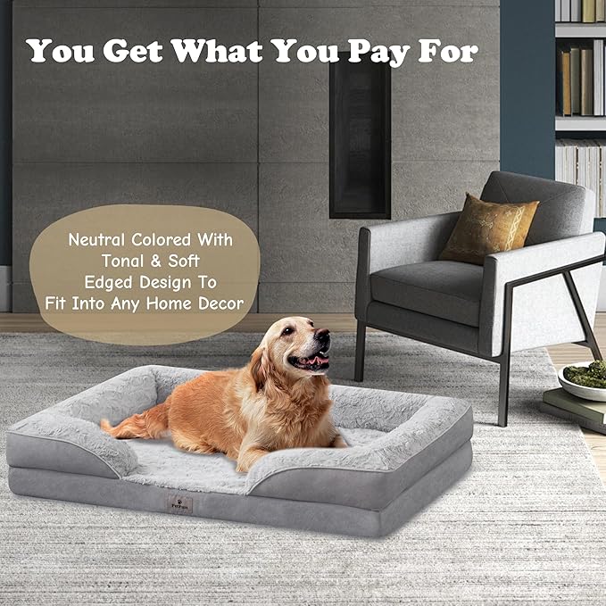 PetFun XL Orthopedic Dog Beds Large Sized Dog - Washable Large Dog Cat Bed Waterproof, Comfort Dogs Couch Sofa with Washable Removable Cover, Pet Bed with Nonskid Bottom, Light Grey, 42"