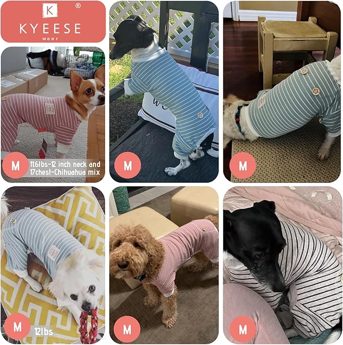 KYEESE Dog Pajamas, Comfy Soft Dog Pajamas for Small Dogs Pet Onesie, Fleece Pet Clothes Dogs PJS with 4 Legs, Stretchy Pets Sleepwear Pets Jumpsuit, Blue Striped, M